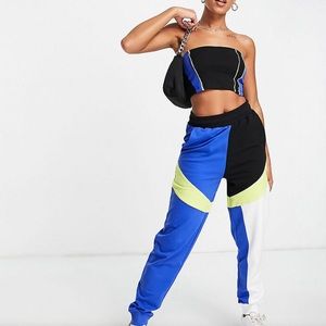 color block sweat-pant & tube top set